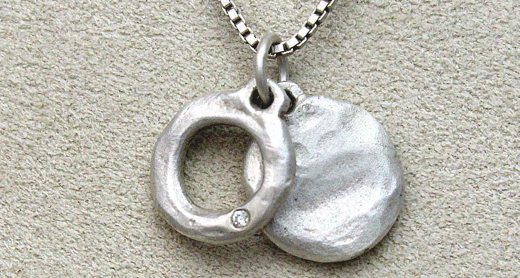 Messenger Necklace with box chain, circle, disk and diamond