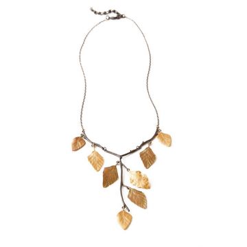 Autumn Birch Leaf 'Y' Gun Metal Necklace