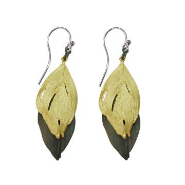 Two Tone Gold & Gun Metal Feather Earring