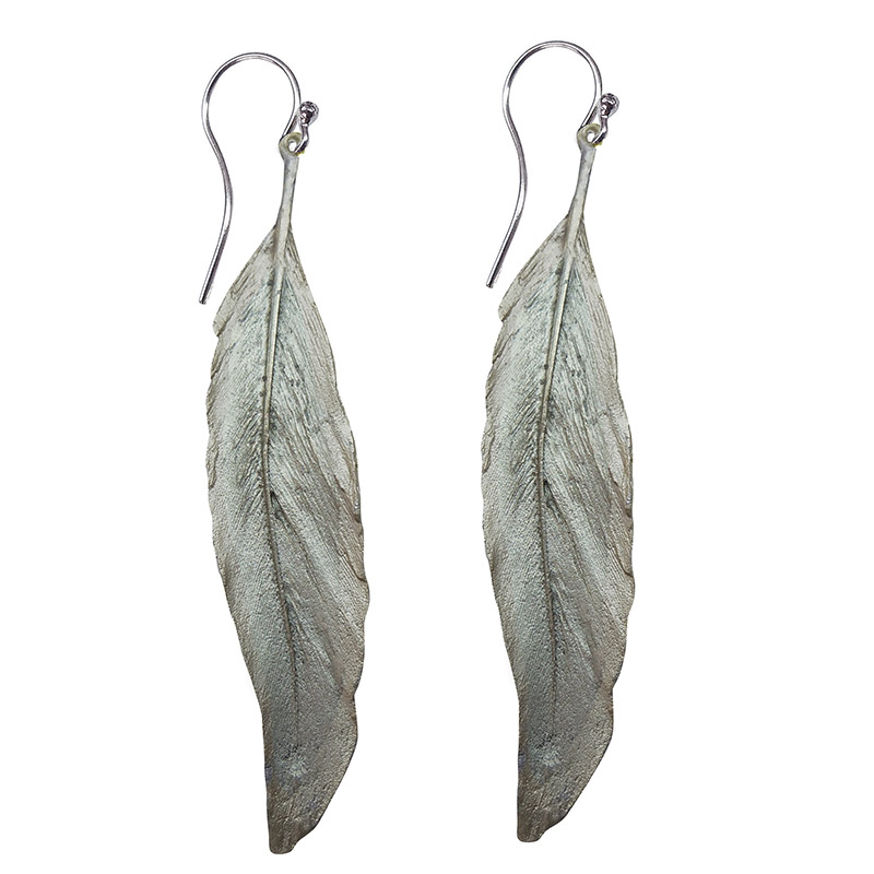 Long silver feather earrings discount