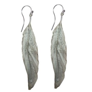 Long Single Silver Feather Earring