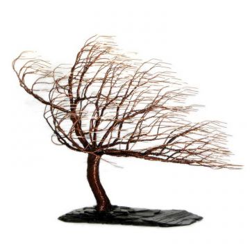 Patinaed Copper Windblown Tree on Slate
