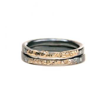 Jane Stack Ring - Oxidized Argentium & Diamonds