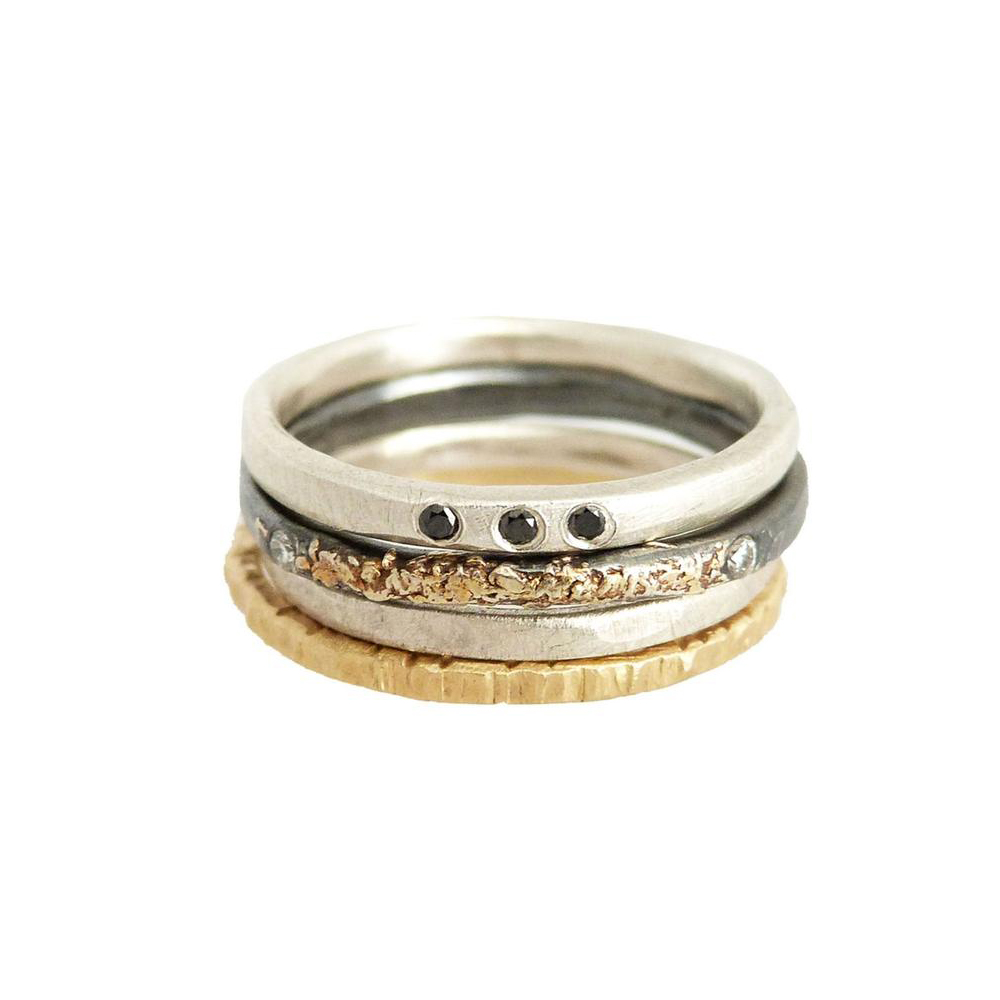 Jane Stack Ring Oxidized Argentium Diamonds