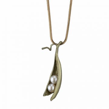 Pea Pod Necklace with Two Pearls