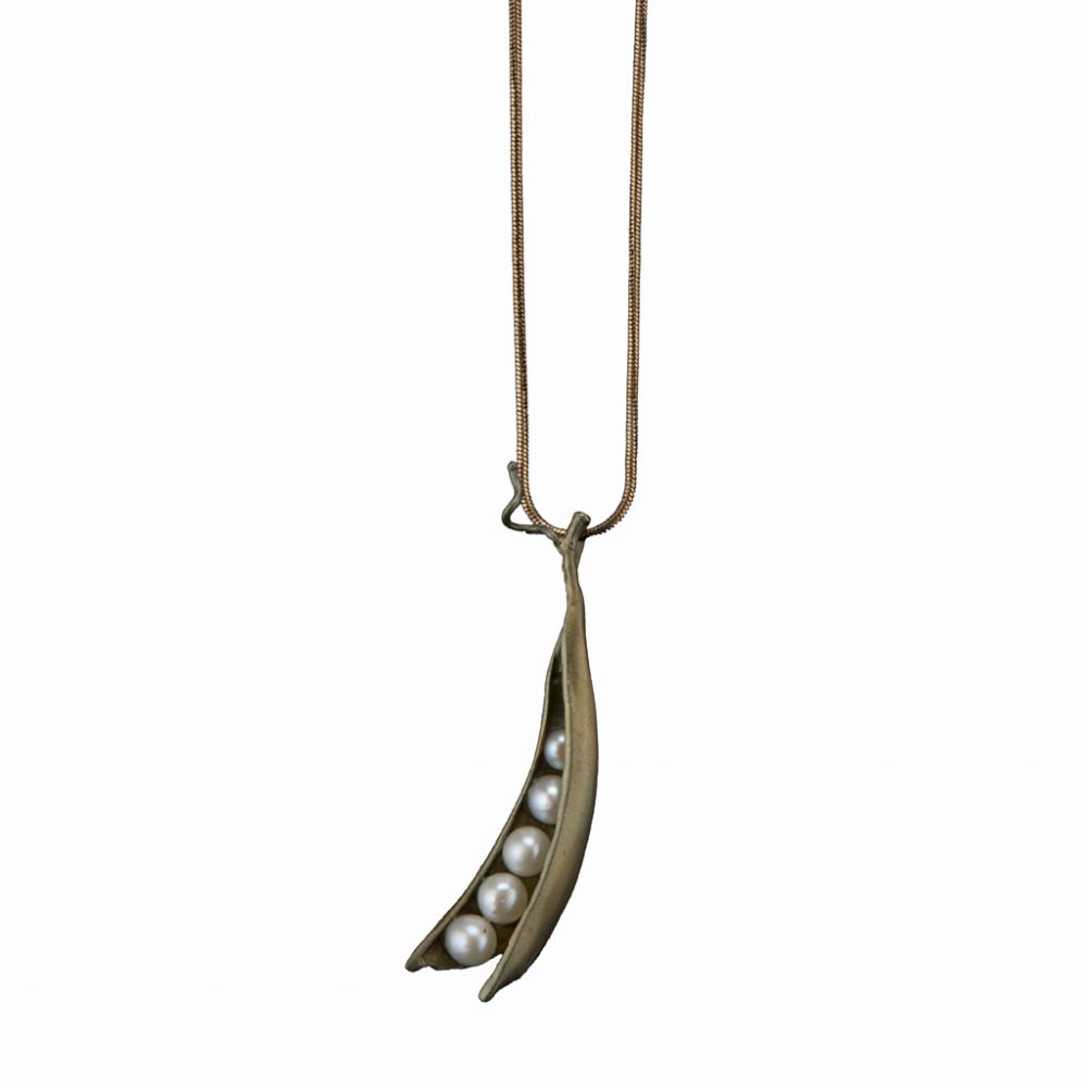 Pea Pod Necklace with Five Pearls