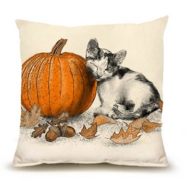 Kitten & Pumpkin Pillow