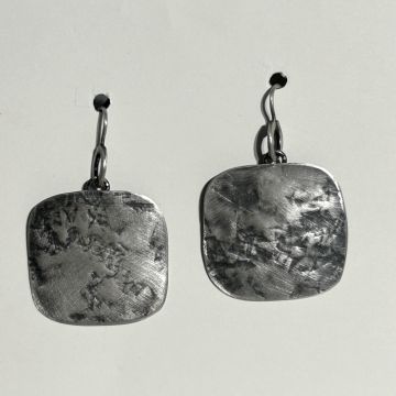 Embossed Silver Square Earrings
