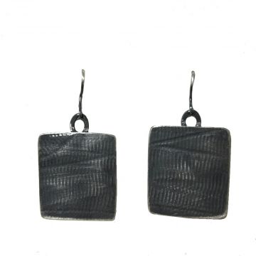 Embossed Silver Square Earrings
