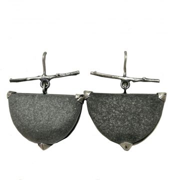 River Stone & Silver Twig Earrings