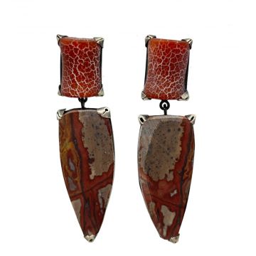 Fire Crackle Agate & Indian Blanket Jasper Earrings