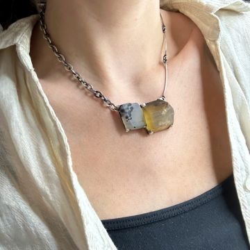 Montana Agate & Golden Quartz Necklace