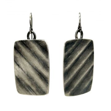 Silver Patterned Rectangle Earrings