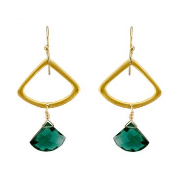 Gold Open Fan Indicolite Earrings