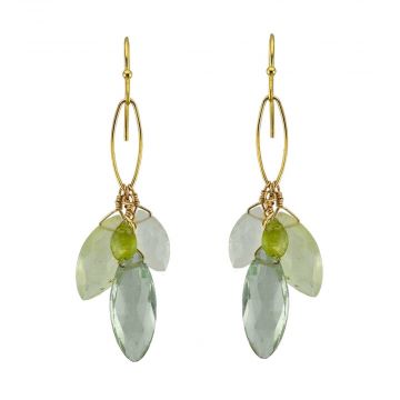 Green Amethyst, Prenite, Moonstone & Peridot Dangle Earrings