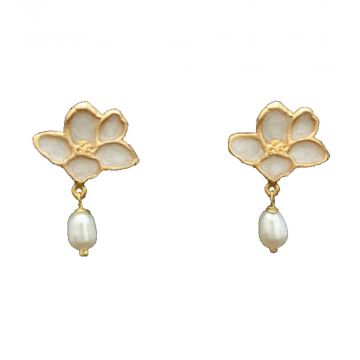 Plique-Á-Jour Blossom Pearl Post Earrings