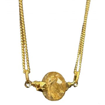 Rutilated Quartz Bead Gold Choker Necklace