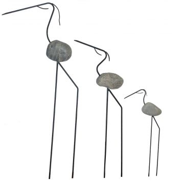 Stone & Metal Heron Garden Stake - Size Choices