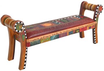 Red Leather Rolled Arm Bench