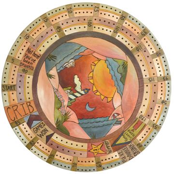 Beach with Sun and Lighthouse Cribbage Lazy Susan