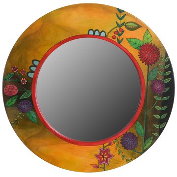 Sticks Yellow Floral Large Round Mirror