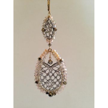 Antique Silver Metal Lace - Black Diamond Crystals & Pearls