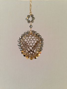 Gray and Gold Metal Lace Earrings