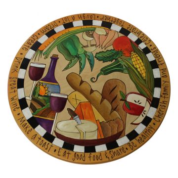 Natural Wood Fresh Veggies & Red Wine Lazy Susan