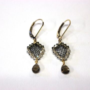 French Metal Lace with Smoky Quartz Drop Earrings