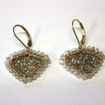 Gold French Metal Lace Triangle Earrings