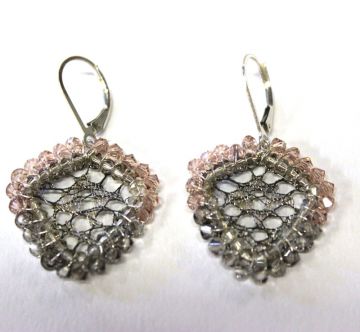 French Metal Lace and Pink Quartz Earrings