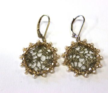 Pearl and French Metal Lace Earrings