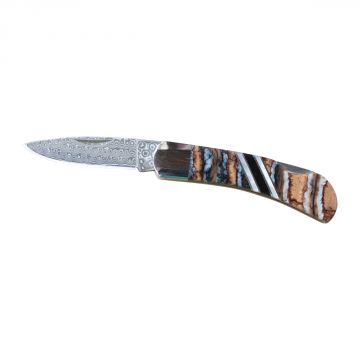 Damascus Steel & Mammoth Tooth Folding Lockback Pocket Knife