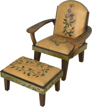 Seize The Day Blue Flowers Ottoman Chair