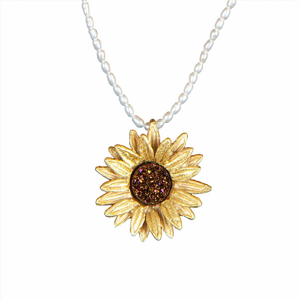 Sunflower Small Pendant & Pearls Necklace