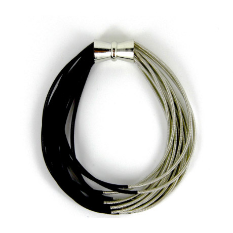 Half and Half Darkened Silver Piano Wire Bracelet