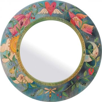 Sticks Birds Large Round Mirror