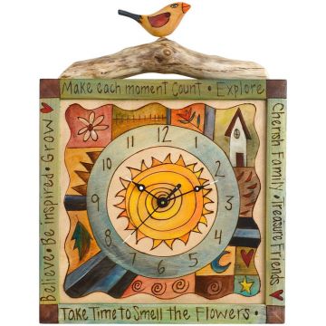 Sticks Homey Patchwork Square Wall Clock with Bird