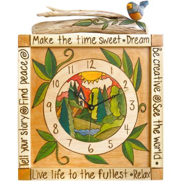 Sticks Home and Leaf Square Wall Clock with Bird