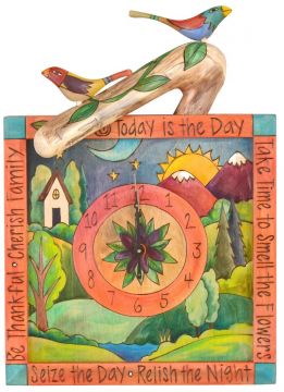 Sticks Mountain Scene Square Wall Clock with Birds