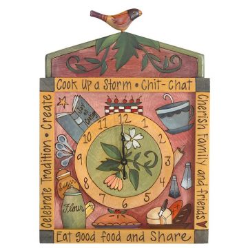 Sticks Cook Up a Storm Square Wall Clock with Bird