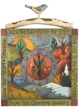 Sticks Changing Seasons Square Wall Clock with Bird