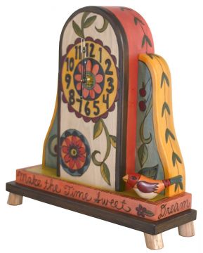 Sticks Bright Floral Mantel Clock with Bird