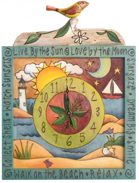 Sticks Beach Living Square Wall Clock with Bird