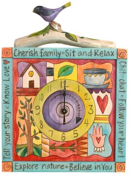 Sticks Comforts of Home Patchwork Square Wall Clock with Bird
