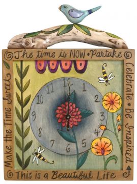 Sticks Blue Garden Square Wall Clock with Bird