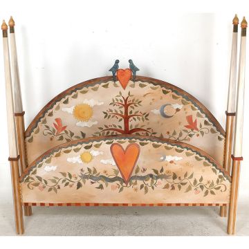 Sticks Queen Bed Carved Lovebirds