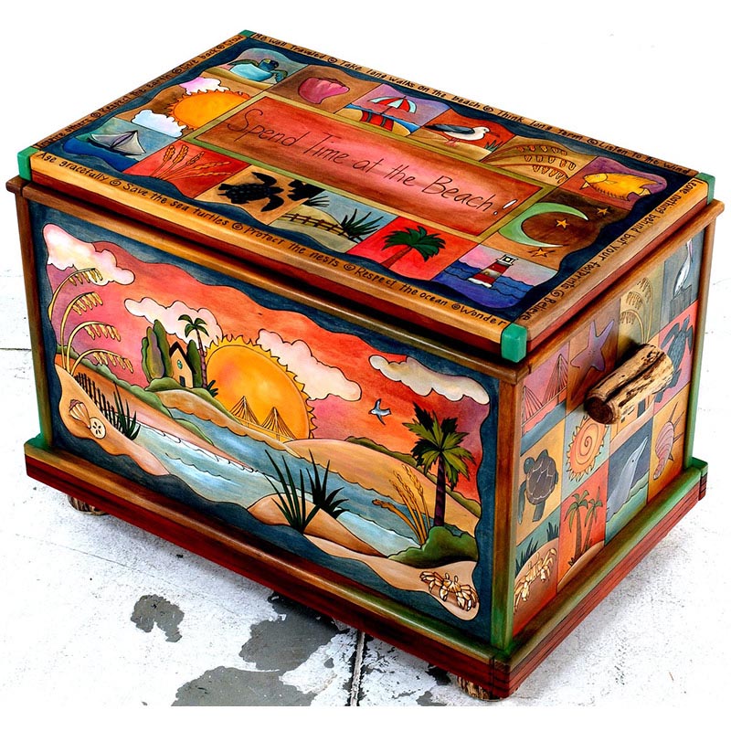 Sticks Art Painted Wood Chest 05