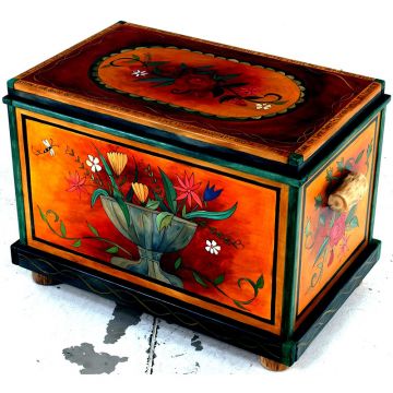 Vase of Flowers Painted Wood Chest